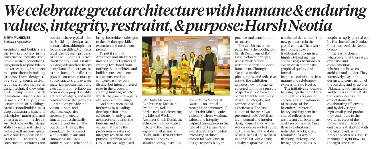 We Celebrate Grate Architecture with Humane & Enduring Values,Integrity,restraint, & Purpose: Harsh Neotia  - The Statesman
