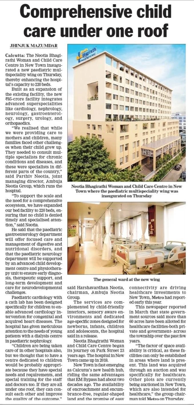 Paediatric multispeciality wing inaugurated at Neotia Bhagirathi Woman and Child Care Centre