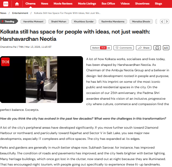 Kolkata still has space for people with ideas, not just wealth: Harshavardhan Neotia - Times of India