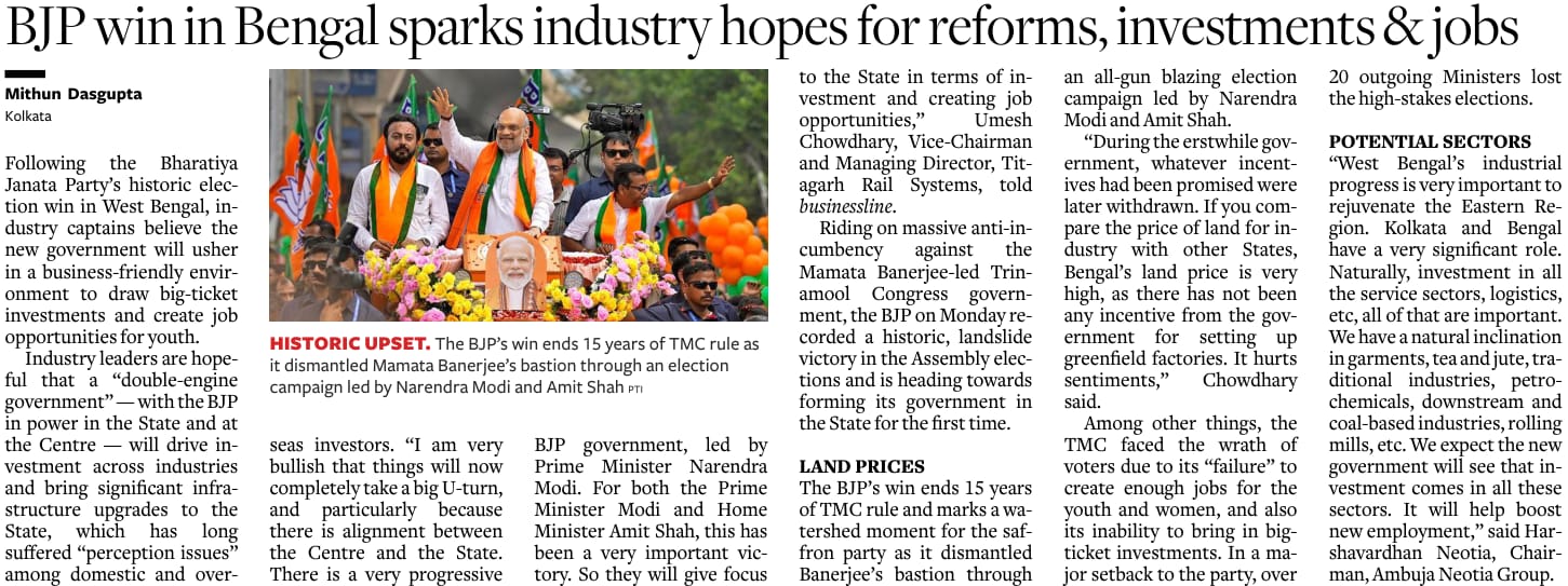 BJP win in Bengal sparks industry hopes for reforms, investments & jobs