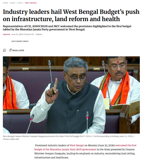 Industry leaders hail West Bengal Budget’s push on infrastructure, land reform and health - The Hindu