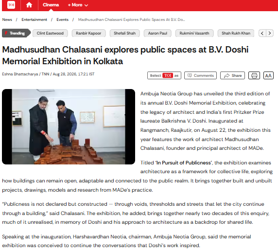 Madhusudhan Chalasani explores public spaces at B.V. Doshi Memorial Exhibition in Kolkata - Times of India